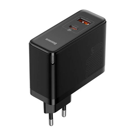 Baseus GaN5 Pro wall charger, USB-C + USB, 100W + cable (black)