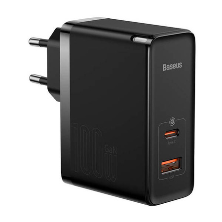Baseus GaN5 Pro wall charger, USB-C + USB, 100W + cable (black)