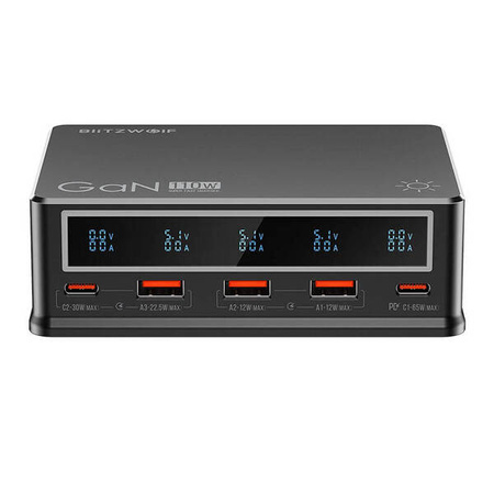 Blitzwolf BW-i9 | GaN 110W PD mains charger 3xUSB-A, 2xUSB-C (black)